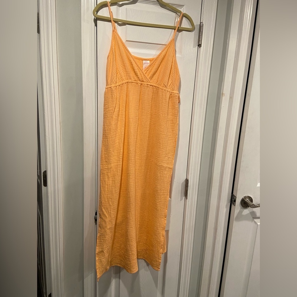 Xhilaration Size L Orange Cotton Gauze Maxi Dress Coverup Thin Strap Deep Slit